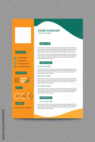 CV Design. Minimalist CV Resume Design Template. Clean resume and cover letter layout design. Vector illustration.