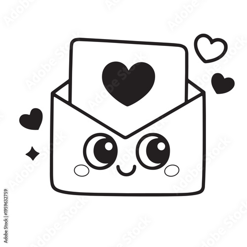 Envelope letter heart cute cartoon happy love kawaii smile