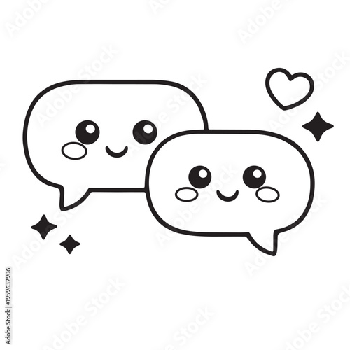 Cute speech bubble cartoon smile happy love kawaii simple white background doodle