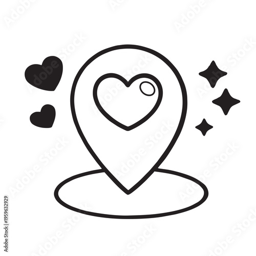 Location heart love symbol icon romance affection marker black white simple minimal