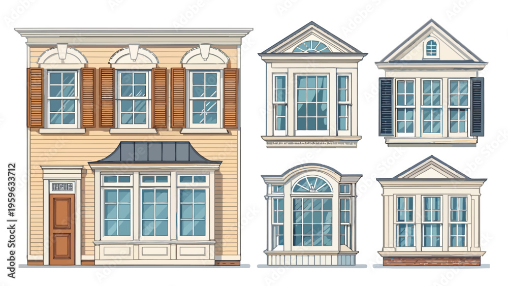 Obraz premium Residential window designs and architectural elements for building facades with various styles