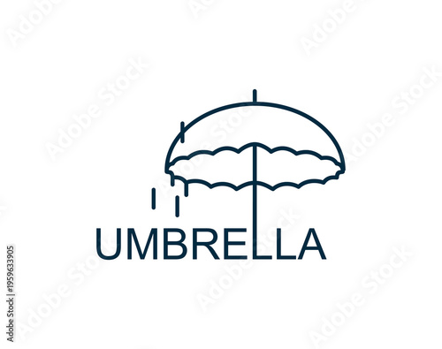 Umbrella icon, rainy wet weather forecast symbol. Accident protection service vector symbol, insurance company isolated icon. Investment business emblem with opened umbrella, rain water drops and text
