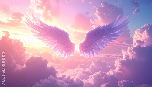 Beautiful Angel Wings in a Dreamy Sunset Sky.