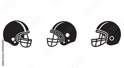 American football helmets in profile and side views  sports equipment icons