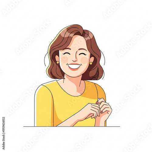 Cheerful Woman Smiling Joyful Friendly Positive Lively Vector Illustration