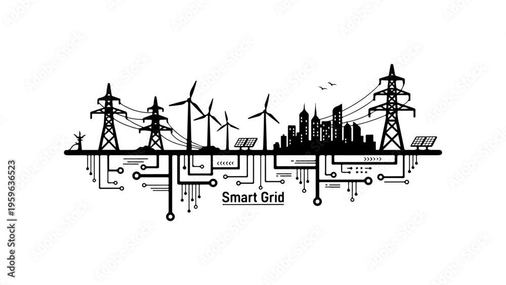 Obraz premium Smart Grid Energy Network with Renewable Sources