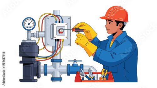 Mechanic and Engineering: A skilled technician, equipped with necessary tools, is diligently working on intricate machinery, showcasing the precision and expertise involved in the field.