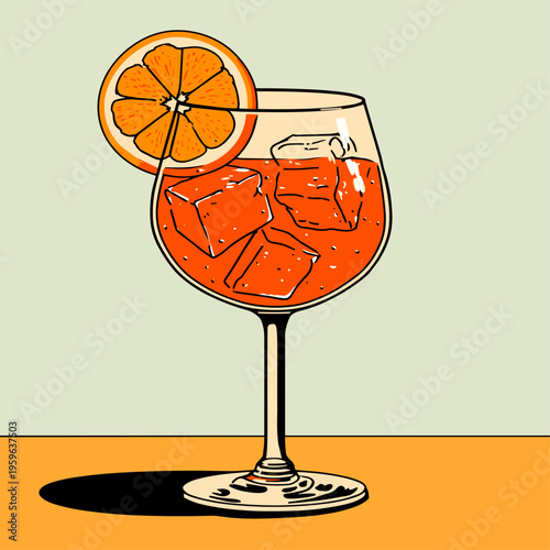 Stylized Aperol Spritz Glass Contour Illustration