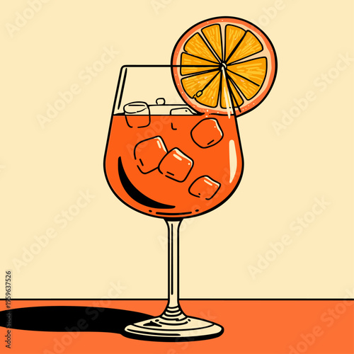 Stylized Aperol Spritz Glass Contour Illustration