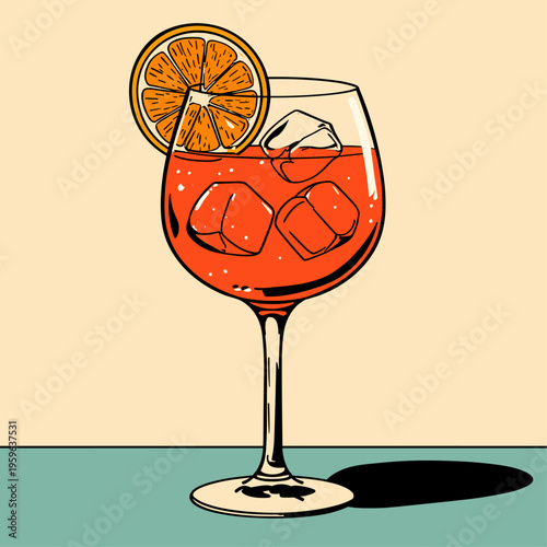 Stylized Aperol Spritz Glass Contour Illustration