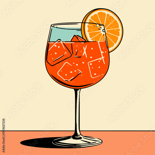 Stylized Aperol Spritz Glass Contour Illustration