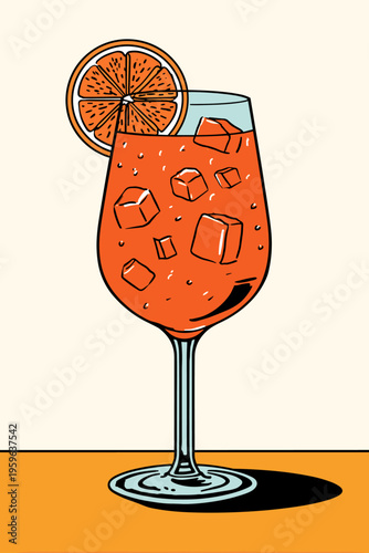 Stylized Aperol Spritz Glass Contour Illustration