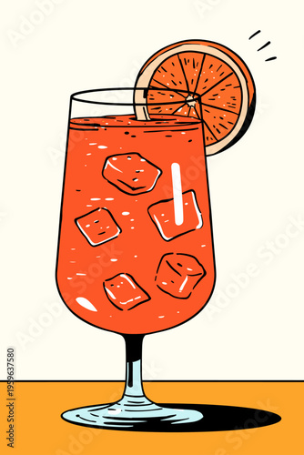 Stylized Aperol Spritz Glass Contour Illustration