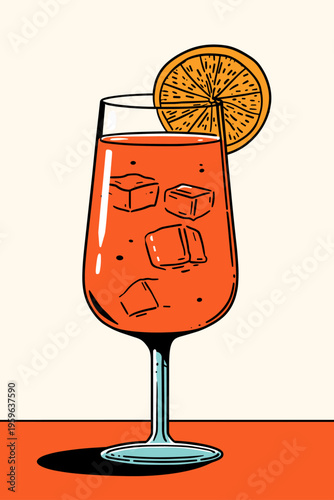 Stylized Aperol Spritz Glass Contour Illustration