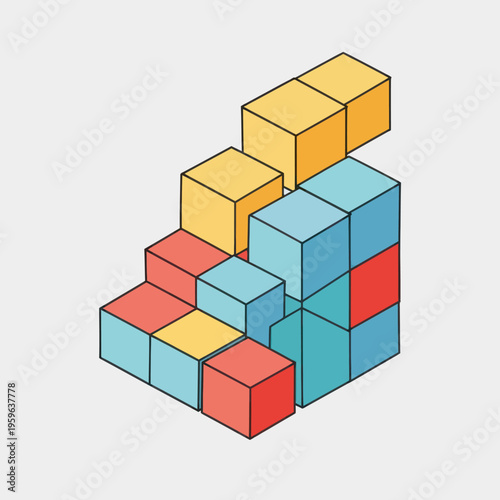 Colorful Cubes Stacked in 3D Formation.