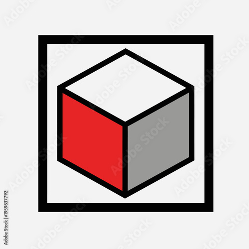 Red Gray White 3D Cube Illustration.