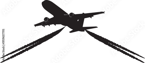 Airplane Taking Off with Smoke Trails in the Sky