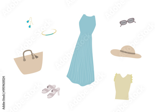 夏のファッションアイテムのイラストセット