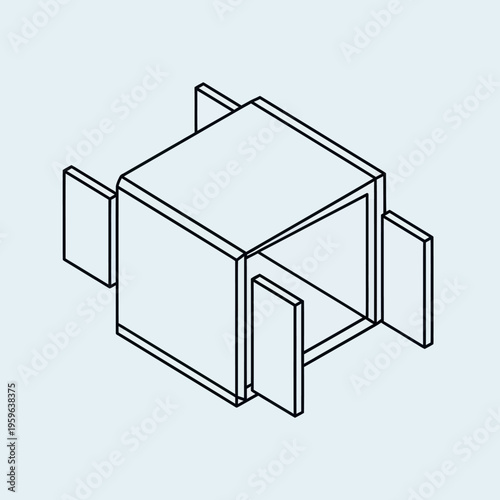 Simple 3D Cube with Open Sides Diagram.