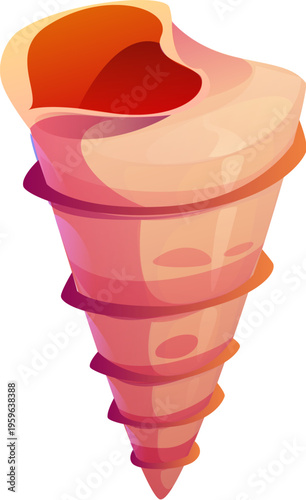 Sea coral reef turritella cartoon seashell or mussel. Coral reef isolated seashell, ocean life cartoon shell. Underwater mollusk aquatic mussel