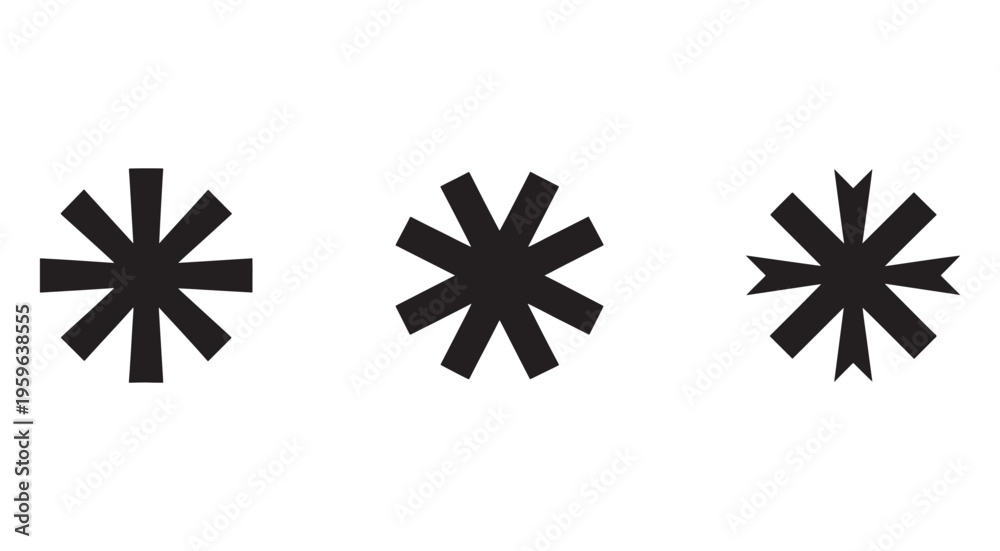 Obraz premium Black asterisks with different shapes and sizes various starburst symbols