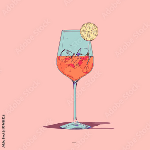 Stylized Aperol Spritz Glass Contour Outline