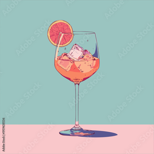 Stylized Aperol Spritz Glass Contour Outline