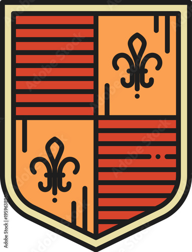 Heraldry shield with royal lilly color line icon or sign. Royal heraldry outline sign, vintage medieval symbol. Ancient crest icon