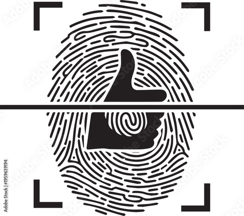 Fingerprint Scanner Icon: Biometric Security Thumbprint and Digital Identification Silhouette