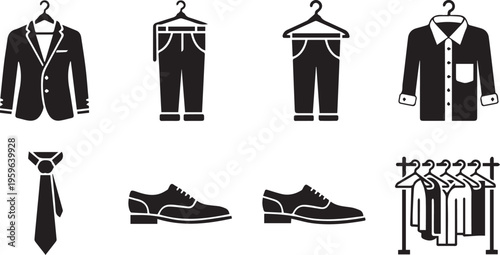 Men's Formal Wear and Fashion Apparel Icon Set