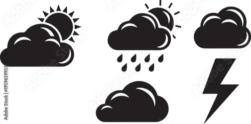 Weather forecast icons with clouds and lightning bolt symbols