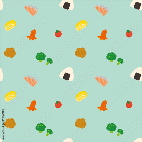 お弁当 おかず 手描き シームレスパターン ベクター かわいい スウォッチあり