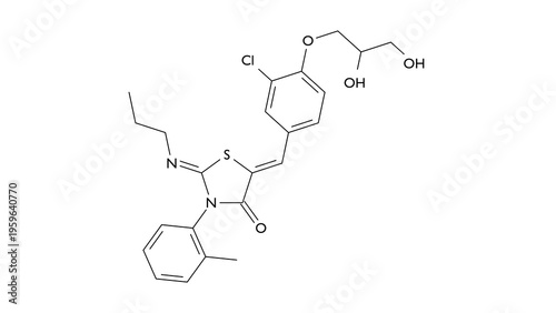 ponesimod molecule, structural chemical formula, ball-and-stick model, isolated image sphingosine 1-phosphate receptor modulator