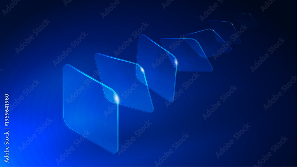 Φωτογραφία Abstract blue glass shapes in perspective