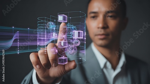Businessman Interacting with Futuristic Data Interface
