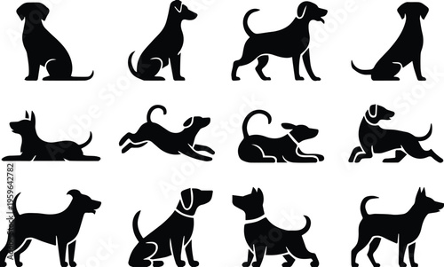dog silhouette illustrations twelve canine poses for print and design