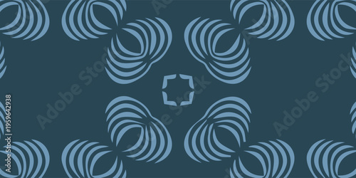 Abstract Blue Swirls Pattern on Dark Teal Background.