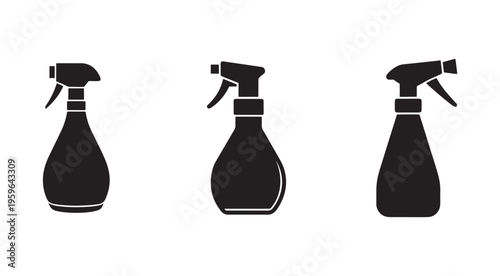 Blackspraybottleicons  simplesilhouettesprayers  cleaningsupplysymbols  threespraybottles