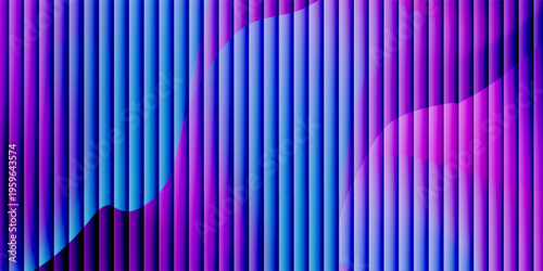Futuristic ribbed texture with fractal glass effect and smooth fluted vertical lines of rainbow neon gradient.