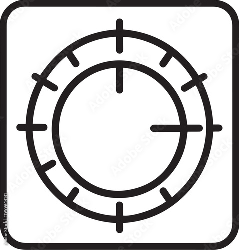 A minimalist vector illustration of a precise timer dial, set against a classic black square background. Symbolizing accuracy and precision, this graphic captures the essence of time management.
