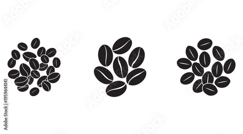 Coffee beans in three piles on white background  coffee beans illustration  roasted coffee beans
