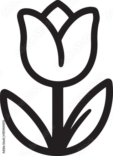 An elegant tulip depicted in a simple and clean black outline, showcasing its delicate form and beauty in a minimalist style.