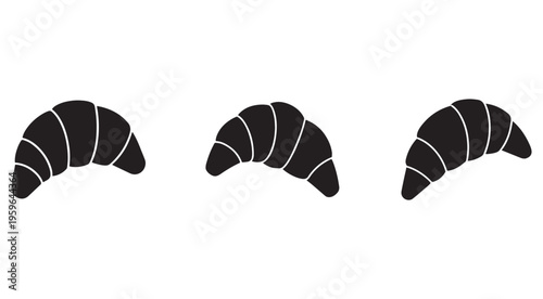 Croissant pastry icons in different orientations on white background  simple baked goods symbols