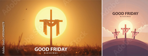 Elegant Good friday with cross background, Good friday holy week background for banner and social meida template