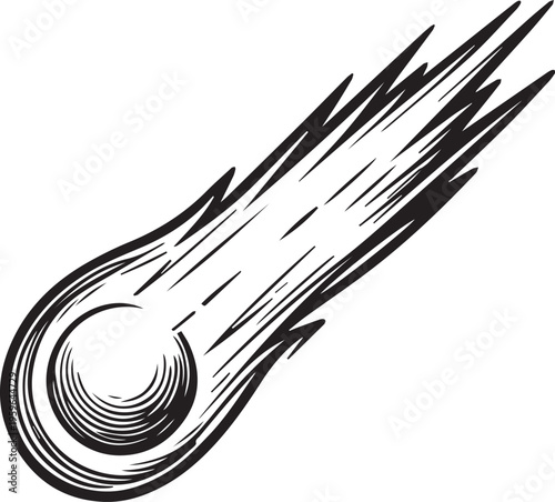 An artistic, dynamic illustration of a comet streaks across the expanse of space, symbolizing cosmic events.