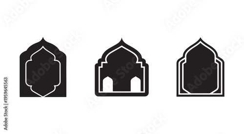 Islamic architecture arches and domes designs and shapes  various traditional and ornamental black silhouettes on white background