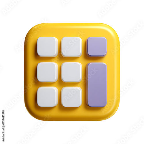 Calculator app icon with yellow and purple buttons on transparent background