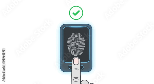 Fingerprint scan, biometric authentication, security icon, verification symbol, green checkmark