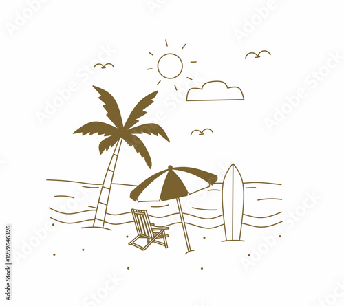 tropical beach line art 