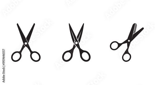 Scissors icons in different positions and designs for cutting and crafting  office and household tools
